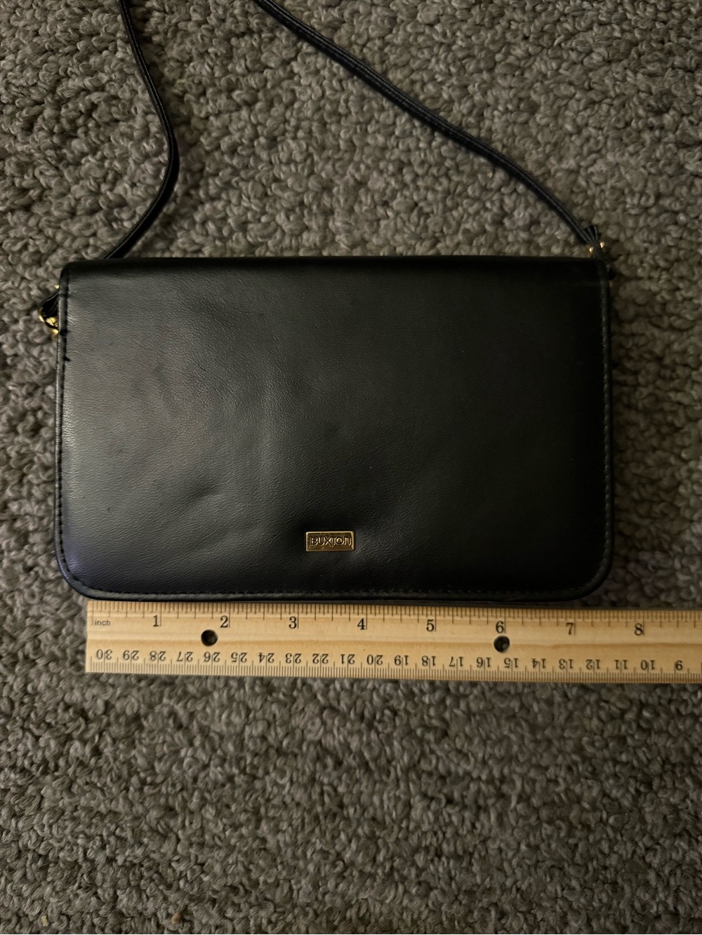 Black Leather Buxton Crossbody Bag with Gold Accent - Picture 2 of 5